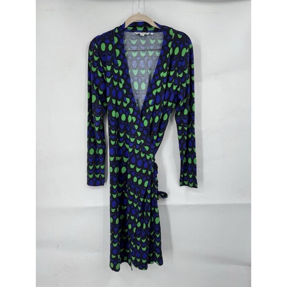 Boden Dresses & Skirts - Boden Wrap Midi Dress Women 10 Blue Green Retro Geometric Y2K Mature Preppy